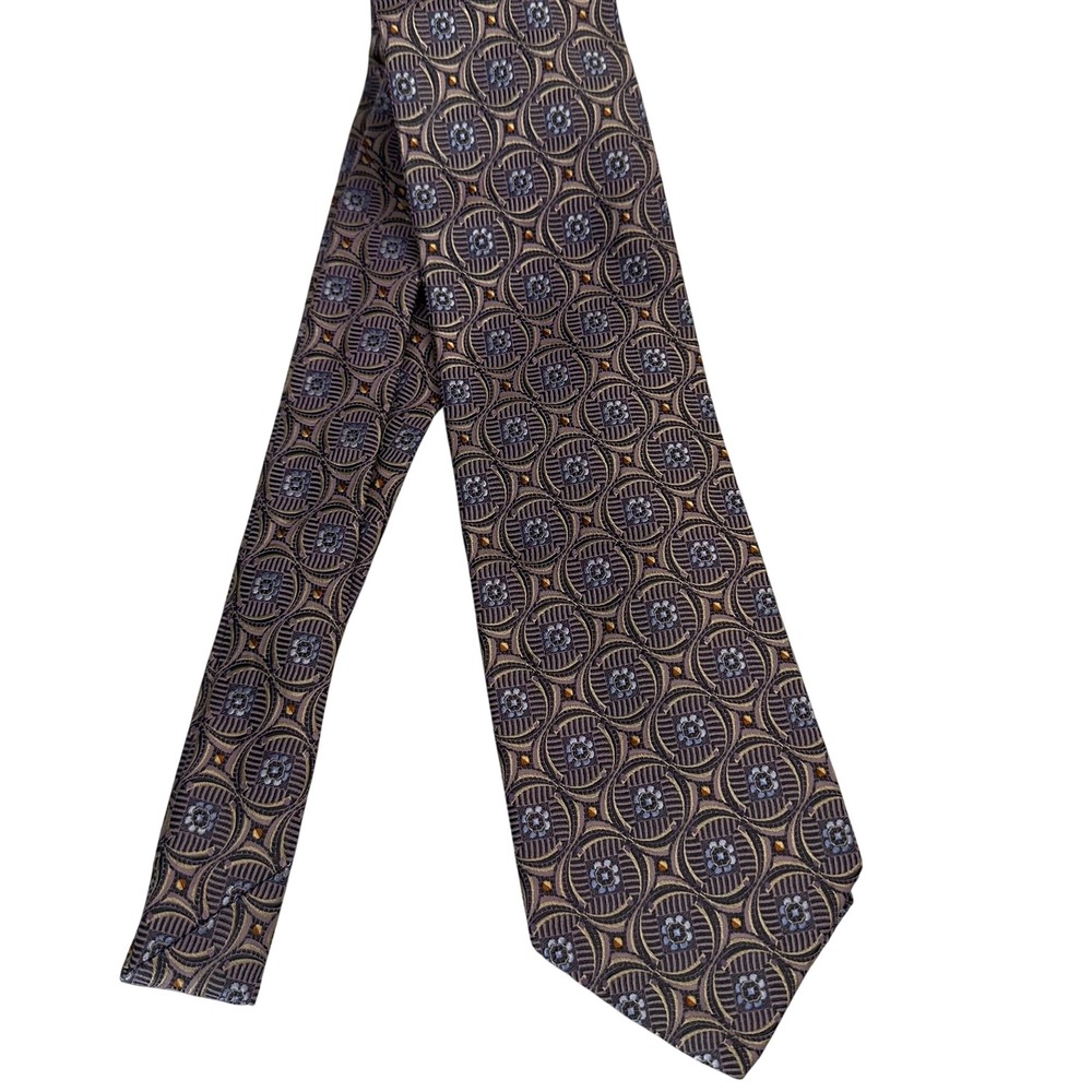 Robert Talbott Vintage Silk Tie 4 Inch Medallion Brown Blue Made USA Jacquard